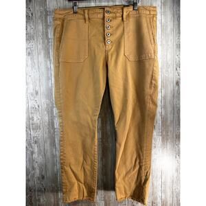 Torrid Feel The Fit Jeans Womens 12R Yellow Ankle Crop Raw Hem Fringe Button Fly